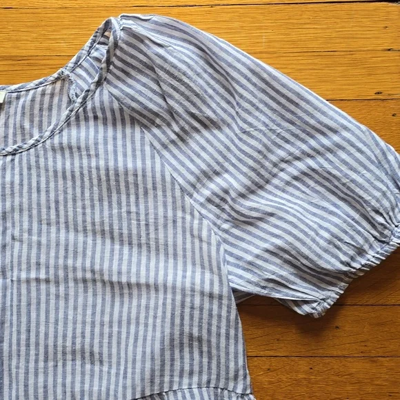 Beach Lunch Lounge, Luca Linen A-Line Prairie Dress, Striped Puff Sleeve, Size L - Picture 5 of 12